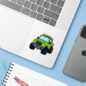 Cute groene monstertruck sticker voor kinderen (Laptop met iPhone)