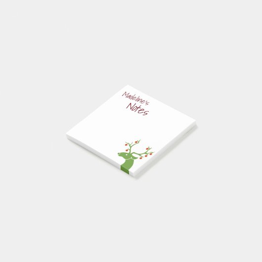 Cute groene rendier gepersonaliseerd post-it® notes (Schuin)