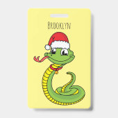 Cute groene slang met kerstmanhoed cartoon badge (Achterkant)