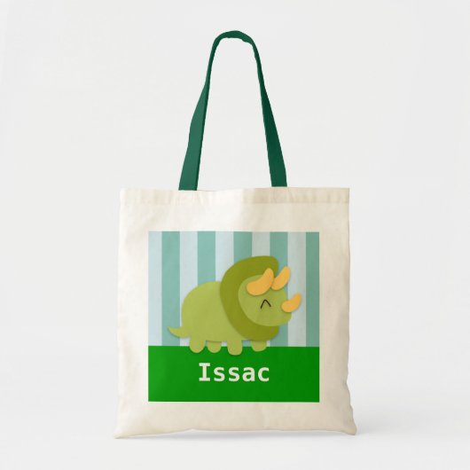 Cute Groene Triceratops Dinosaur Kinderen Boodscha Tote Bag (Voorkant)