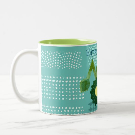 Cute groene turquoise blauwe graafmachine voertuig tweekleurige koffiemok (Links)