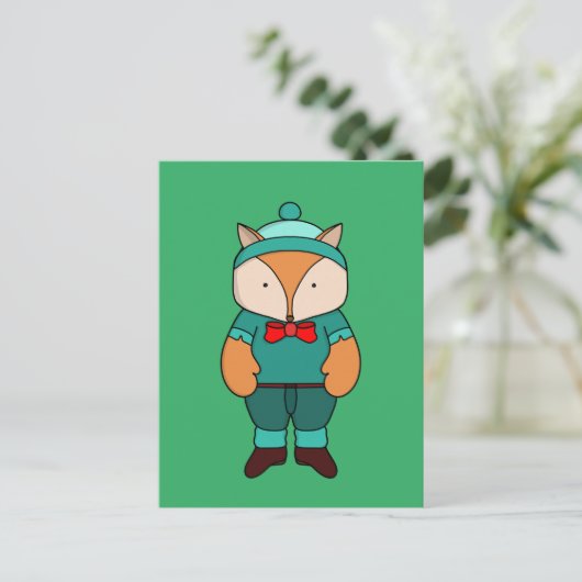 Cute groene vos briefkaart (Staand voorkant)