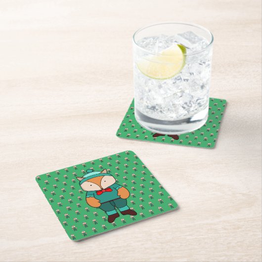 Cute groene vos kartonnen onderzetters (Insitu)