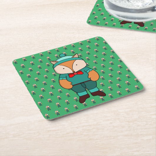 Cute groene vos kartonnen onderzetters (Schuin)