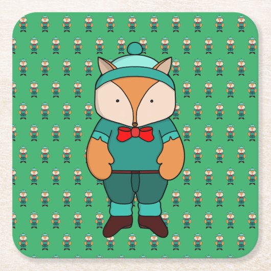 Cute groene vos kartonnen onderzetters (Voorkant)