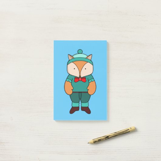 Cute groene vos post-it® notes (Op bureau)