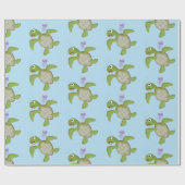 Cute groene zeeschildpad gelukkige cartoonillustra cadeaupapier (Vlak)