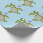 Cute groene zeeschildpad gelukkige cartoonillustra cadeaupapier (Hoek)