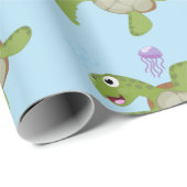 Cute groene zeeschildpad gelukkige cartoonillustra cadeaupapier (Rol Hoek)