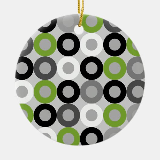 Cute groene zwart-witstippen vectorpatroon keramisch ornament (Voorkant)