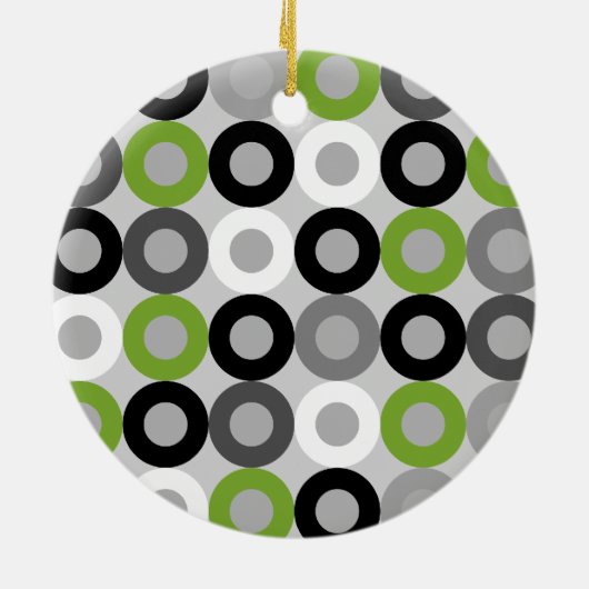 Cute groene zwart-witstippen vectorpatroon keramisch ornament (Achterkant)