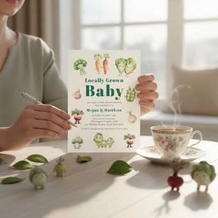 Cute Groente Baby Shower Uitnodiging met QR RSVP