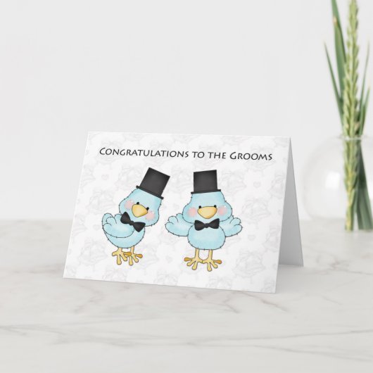 Cute Groom Birds, Gay Mannen Weddenschap Gefelicit Kaart (Voorkant)
