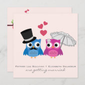 Cute Groom Owl and Bride Owl Wedding Invitation Kaart (Voorkant / Achterkant)