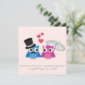 Cute Groom Owl and Bride Owl Wedding Invitation Kaart (Staand voorkant)