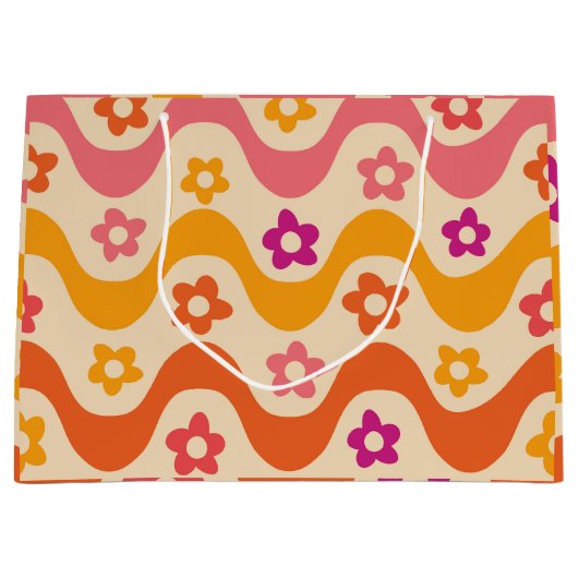 Cute Groovy bloemen patroon op retrogolven Groot Cadeauzakje (Voorkant)