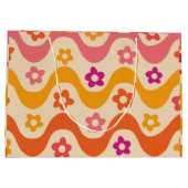 Cute Groovy bloemen patroon op retrogolven Groot Cadeauzakje (Achterkant)
