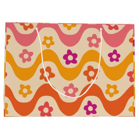 Cute Groovy bloemen patroon op retrogolven Groot Cadeauzakje (Achterkant)