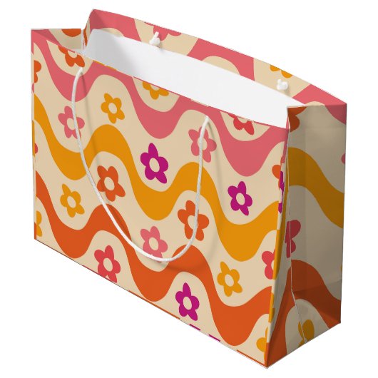 Cute Groovy bloemen patroon op retrogolven Groot Cadeauzakje (Achterkant Gekanteld)