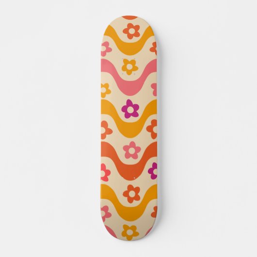 Cute Groovy bloemen patroon op retrogolven Persoonlijk Skateboard (Voorkant)