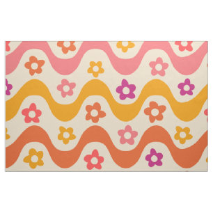 Cute Groovy bloemen patroon op retrogolven Stof