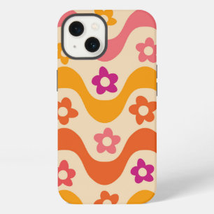 Cute Groovy bloemenpatroon op retro golven iPhone 13 Hoesje