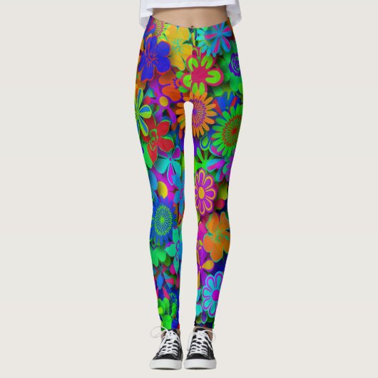 Cute Groovy Flowers Garden Leggings (Voorkant)