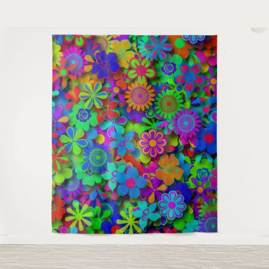 Cute Groovy Flowers Garden Wandkleed (Voorkant)