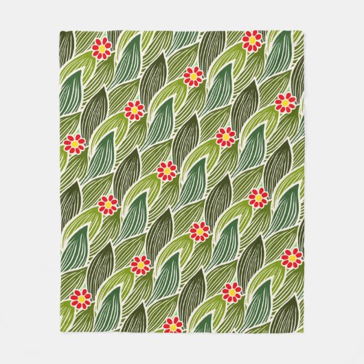 Cute Groovy Hippie Red Green Daisy Floral Pattern Fleece Deken (Voorkant)