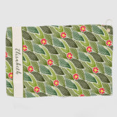 Cute Groovy Hippie Red Green Daisy Floral Pattern Golfhanddoek (Horizontaal)