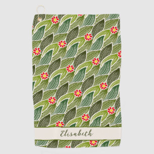Cute Groovy Hippie Red Green Daisy Floral Pattern Golfhanddoek