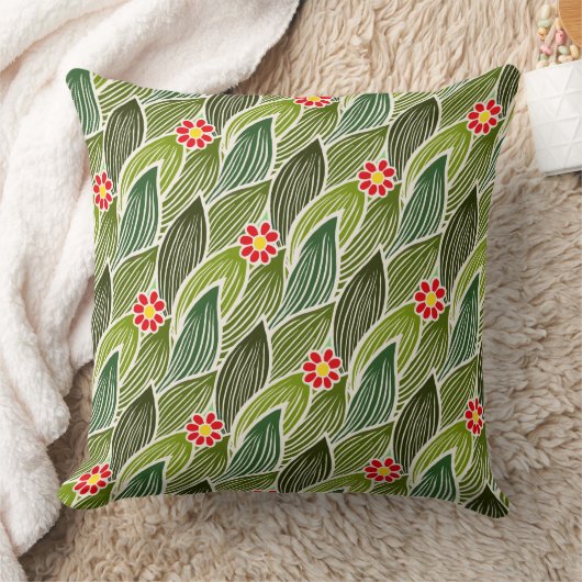 Cute Groovy Hippie Red Green Daisy Floral Pattern Kussen (Deken)
