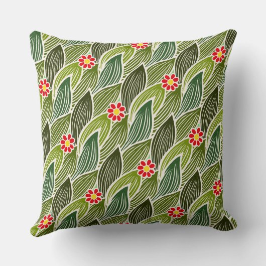 Cute Groovy Hippie Red Green Daisy Floral Pattern Kussen (Achterkant)