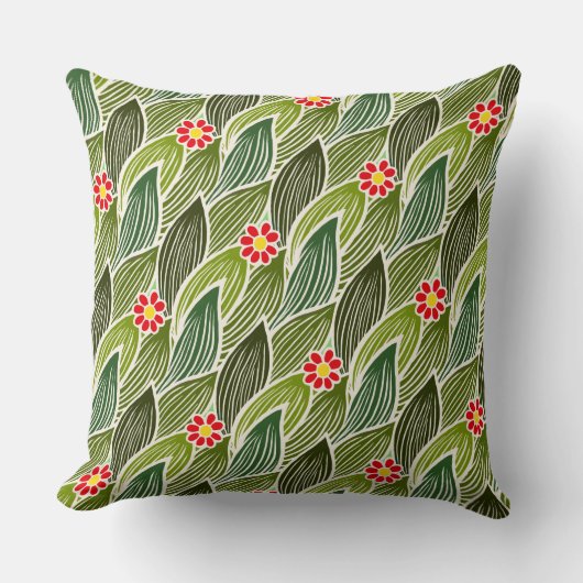 Cute Groovy Hippie Red Green Daisy Floral Pattern Kussen (Voorkant)