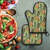 Cute Groovy Hippie Red Green Daisy Floral Pattern Ovenwant & Pannenlap Set