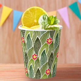 Cute Groovy Hippie Red Green Daisy Floral Pattern Papieren Bekers