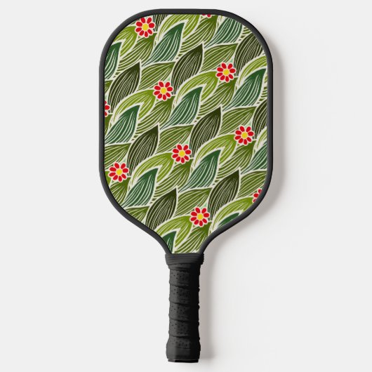 Cute Groovy Hippie Red Green Daisy Floral Pattern Pickleball Paddle (Achterkant)