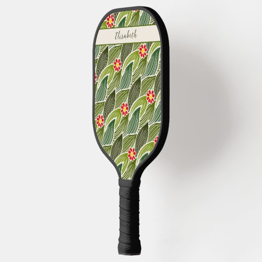 Cute Groovy Hippie Red Green Daisy Floral Pattern Pickleball Paddle (Links)