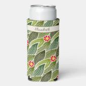 Cute Groovy Hippie Red Green Daisy Floral Pattern Seltzer Blikjeskoeler (Seltzer Voorkant)