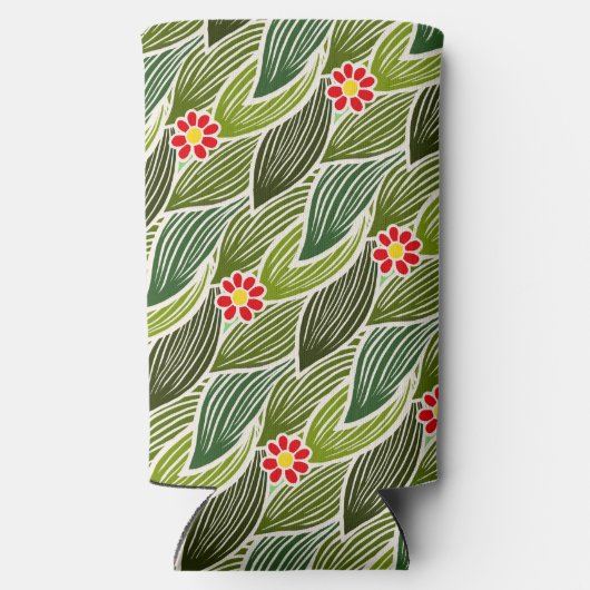 Cute Groovy Hippie Red Green Daisy Floral Pattern Seltzer Blikjeskoeler (Achterkant)