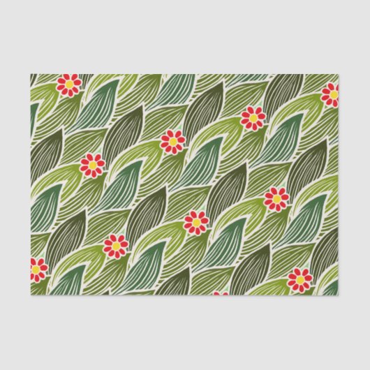 Cute Groovy Hippie Red Green Daisy Floral Pattern Tissuepapier (Voorkant)