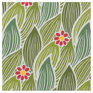 Cute Groovy Hippie Rode Groene Madeliefjes Bloemmo Stof