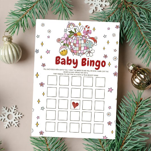 Cute Groovy Kerst Baby Shower Bingo Spellen Kaart
