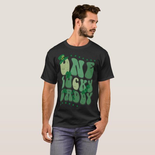 Cute Groovy One Lucky Daddy Retro St Patrick's Day T-shirt (Voorkant volledig)