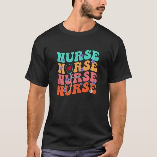 Cute Groovy Stethoscope Nurse Life Nursing Nurse W T-shirt (Voorkant)