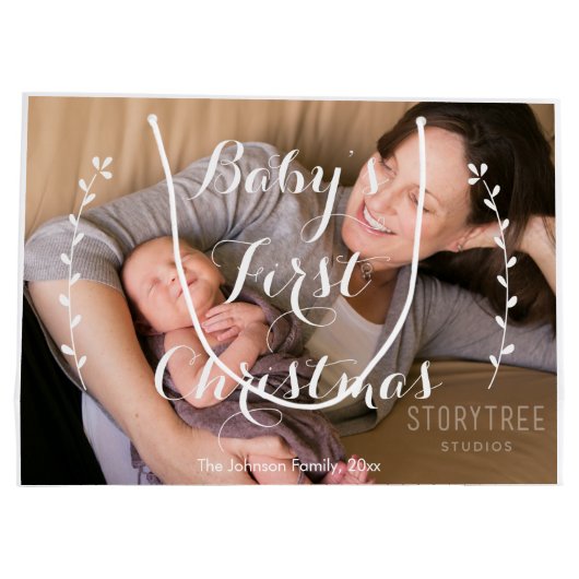 Cute grote baby's eerste kerstcadeautas large cadeautasje (Achterkant)