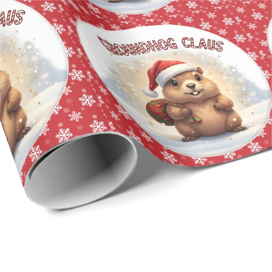 Cute Groundhog Claus Funny Groundhog Christmas Cadeaupapier (Rol Hoek)