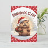 Cute Groundhog Claus Funny Groundhog Christmas Feestdagenkaart (Staand voorkant)