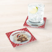 Cute Groundhog Claus Funny Groundhog Christmas Glazen Onderzetter (Schuin)