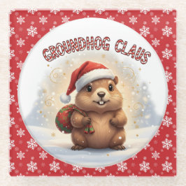 Cute Groundhog Claus Funny Groundhog Christmas Glazen Onderzetter